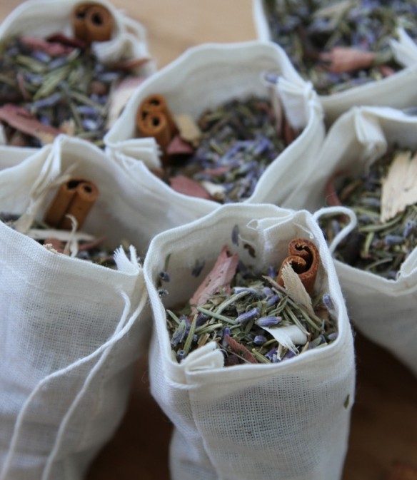 moth sachets filled with herbs and cinnamon